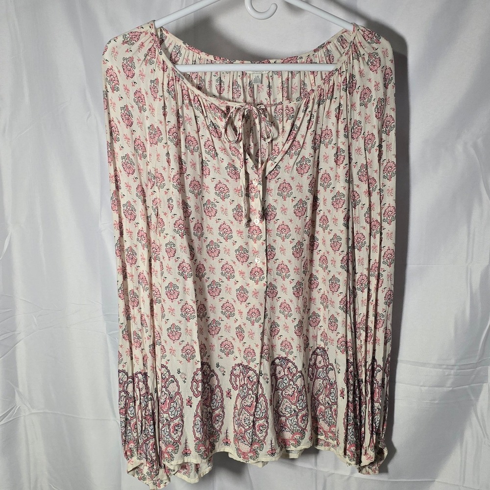 Lucky Brand Womens‎ Pink Paisley Floral Peasant Blouse boho indie Top Large